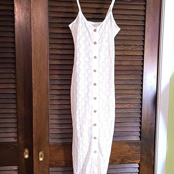 Shein Maxi-Dress, Ivory, Sheer with Tan Buttons, Size Small Tall - Picture 1 of 6